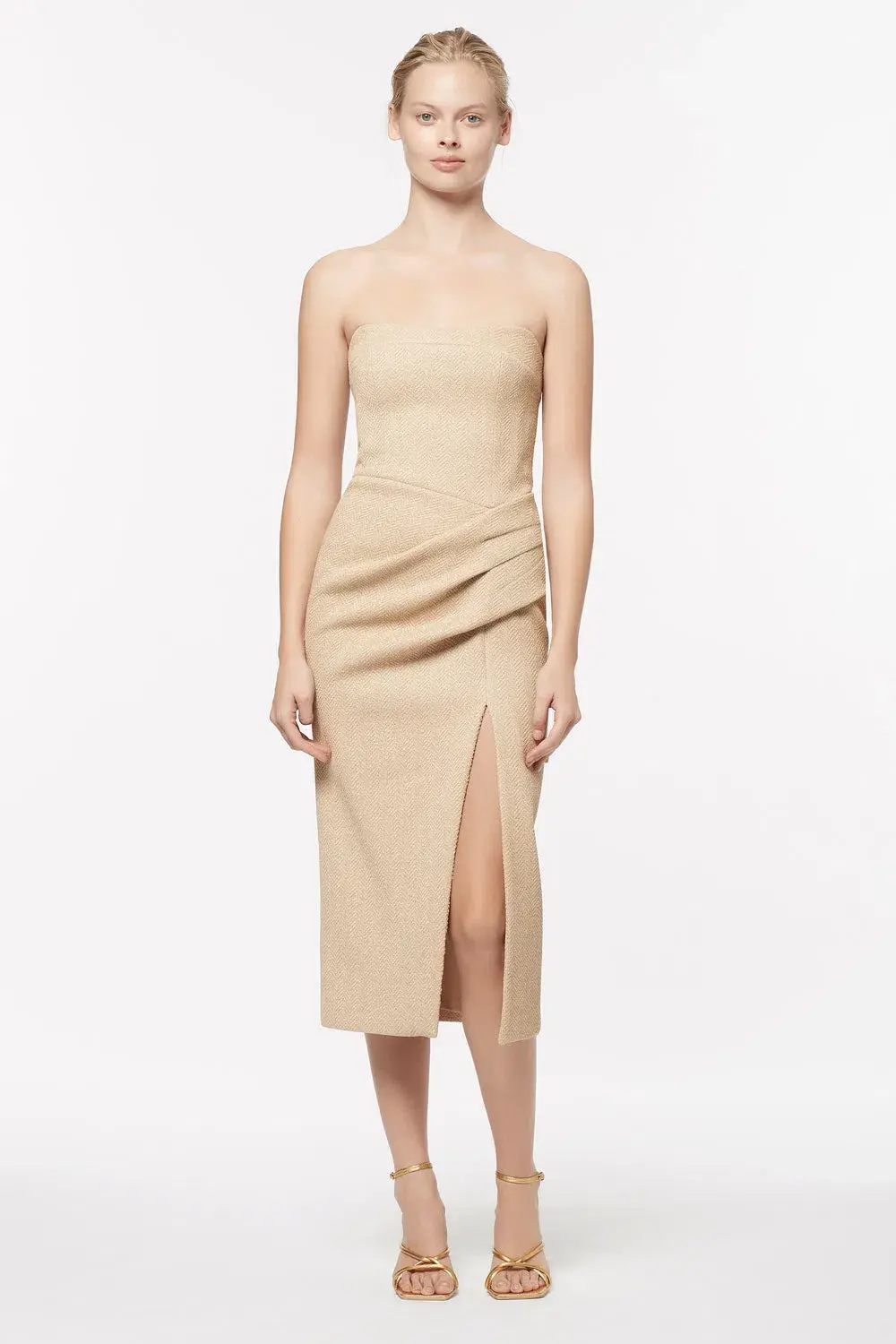 Manning Cartell French Kiss Strapless Midi Dress Beige Size 10 for rent on The Volte - main image