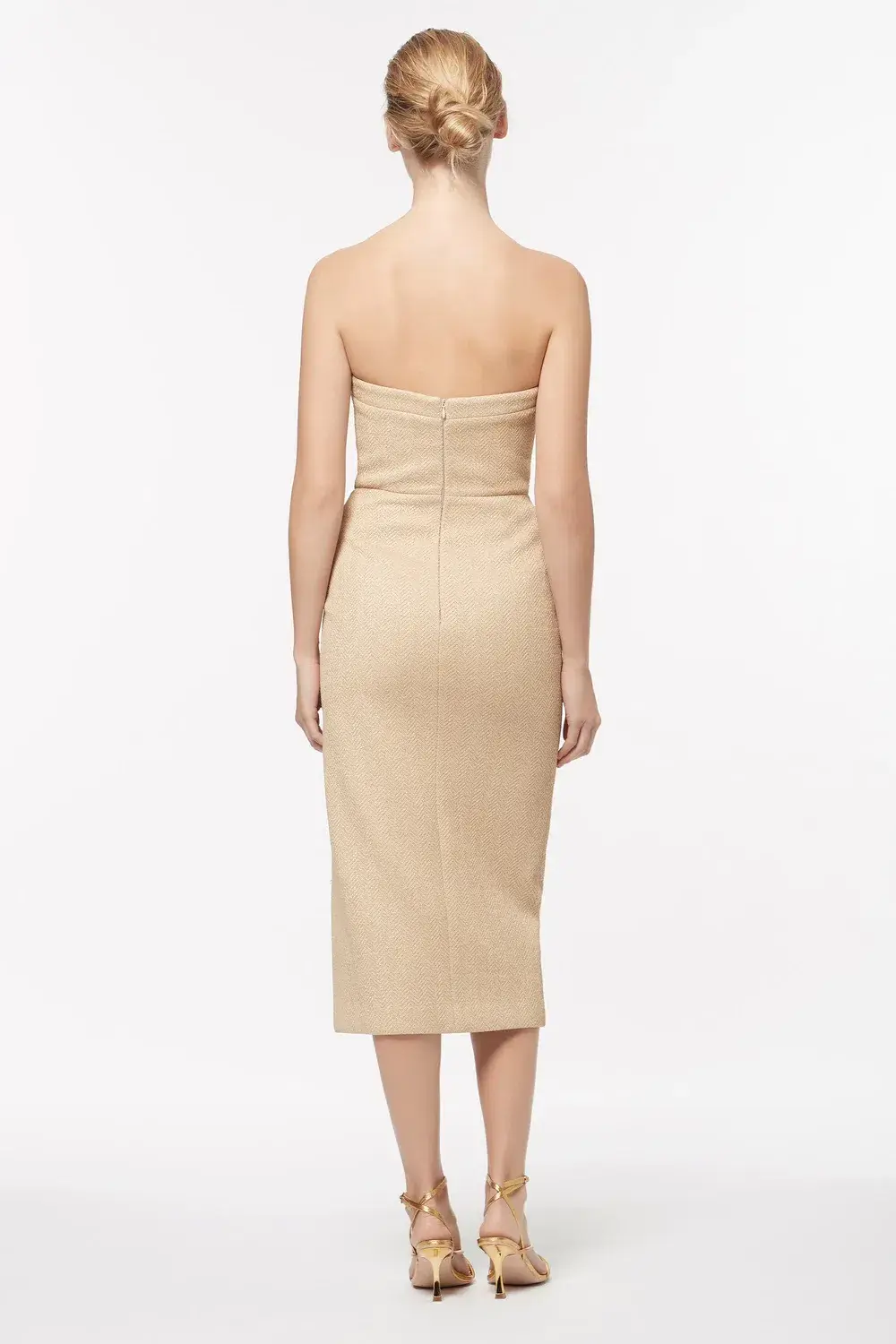 Manning Cartell French Kiss Strapless Midi Dress Beige Size 10 for rent on The Volte - main image