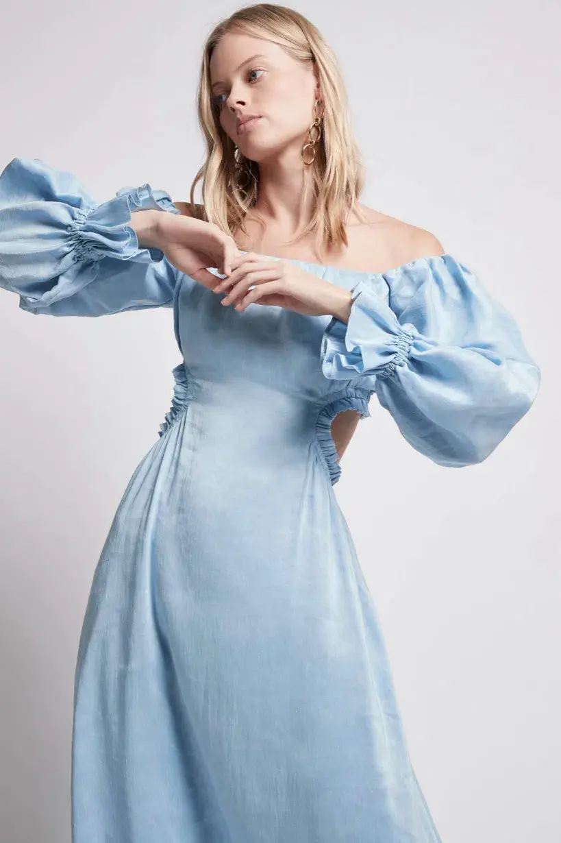 Aje Overture Blouson Midi Dress Blue Size 4 for rent on The Volte - main image