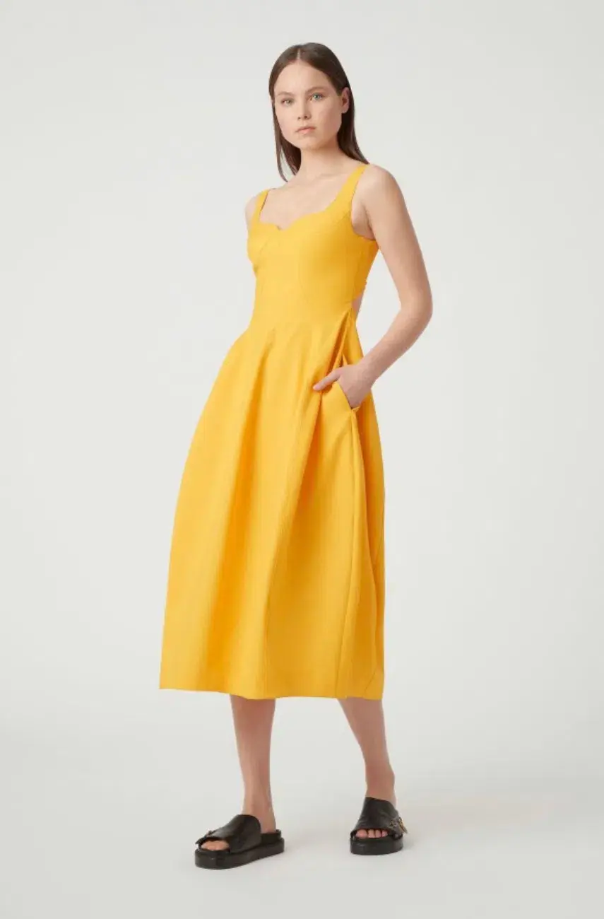 Camilla and Marc Callie Open Back Midi Dress Yellow Size 6 for rent on The Volte - main image