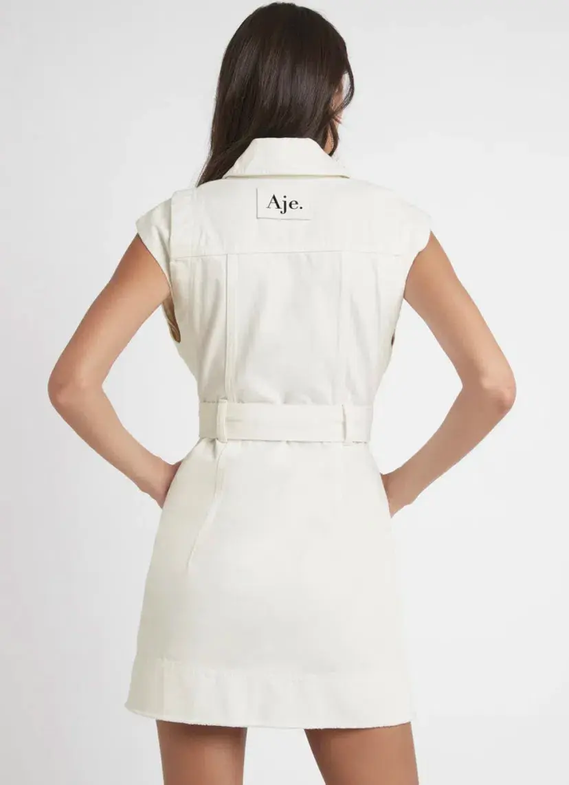 Aje Syros Denim Vest Dress White Size 8 for rent on The Volte - main image