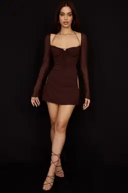 House of CB Baby Chocolate Chiffon Cutout Halter Mini Dress Brown Size 6 for rent on The Volte - image 1