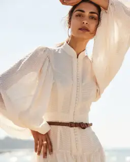 Shona Joy Charlotte High Neck Midi Dress Ecru Cream Size 14