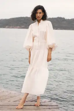 Shona Joy Charlotte High Neck Midi Dress Ecru Cream Size 14