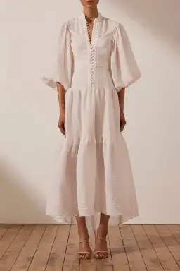 Shona Joy Charlotte High Neck Midi Dress Ecru Cream Size 14