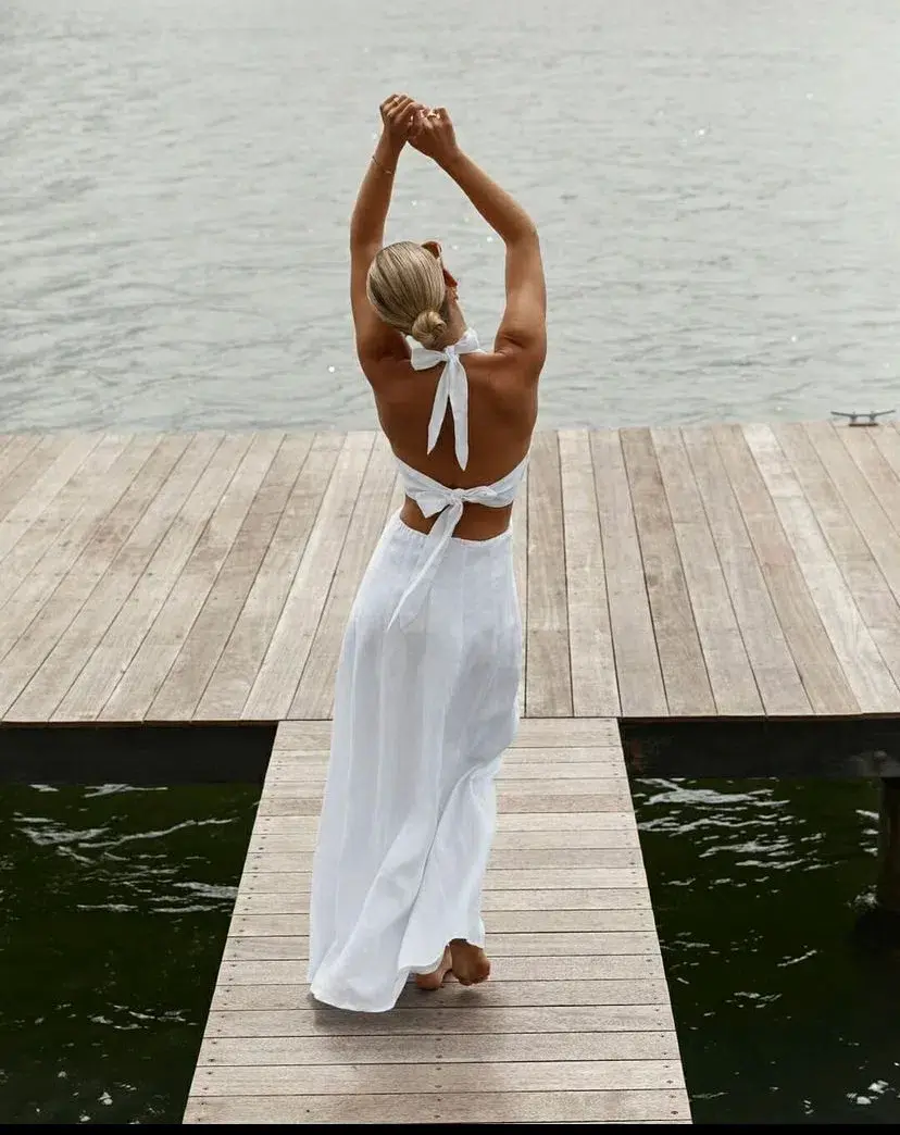 Dissh Layne Halter Midi Dress White Size 8 for rent on The Volte - main image