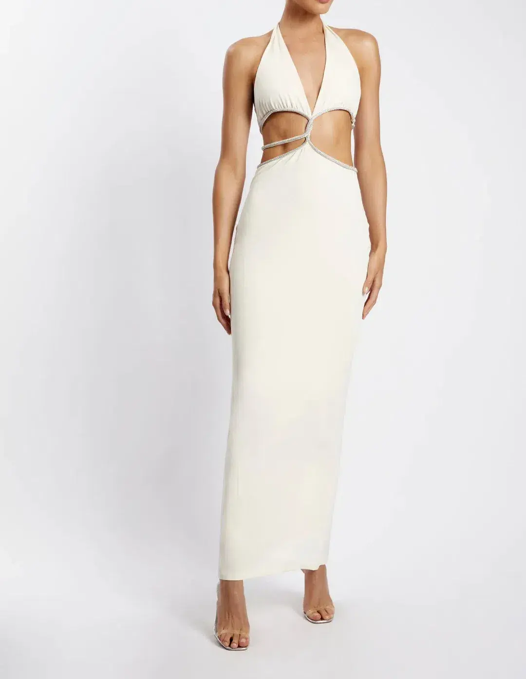 Meshki Nicha Diamante Cut Out Midi Dress White Size XS for rent on The Volte - main image