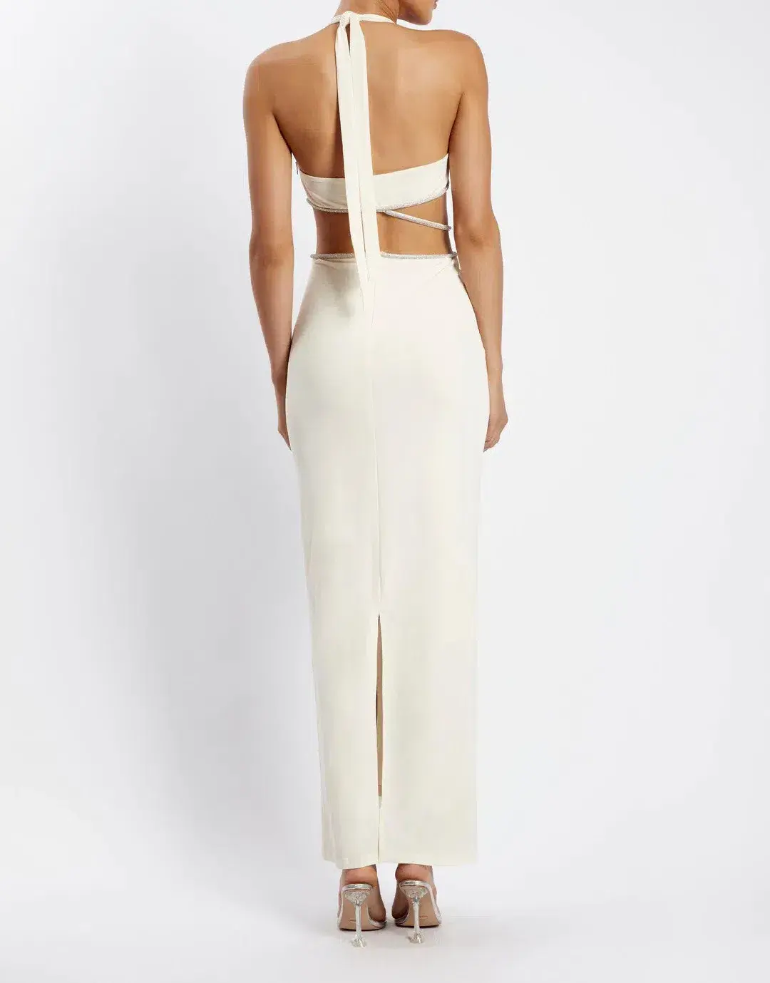 Meshki Nicha Diamante Cut Out Midi Dress White Size XS for rent on The Volte - main image