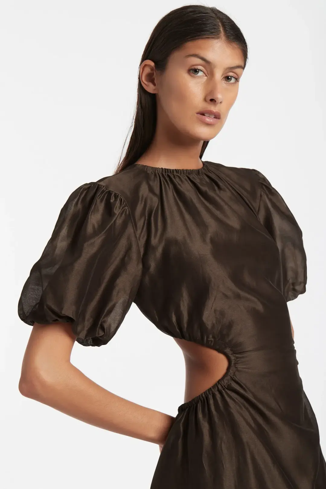 Sir The Label Anje Puff Sleeve Gown In Chocolate Size AU 10 for rent on The Volte - main image