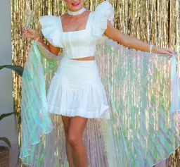 Aje Vanades Frill Crop Top & New Wave Mini Skirt Set Ivory Size 8 for rent on The Volte - image 4