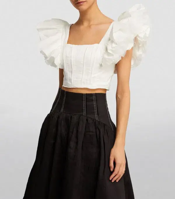 Aje Vanades Frill Crop Top & New Wave Mini Skirt Set Ivory Size 8 for rent on The Volte - main image