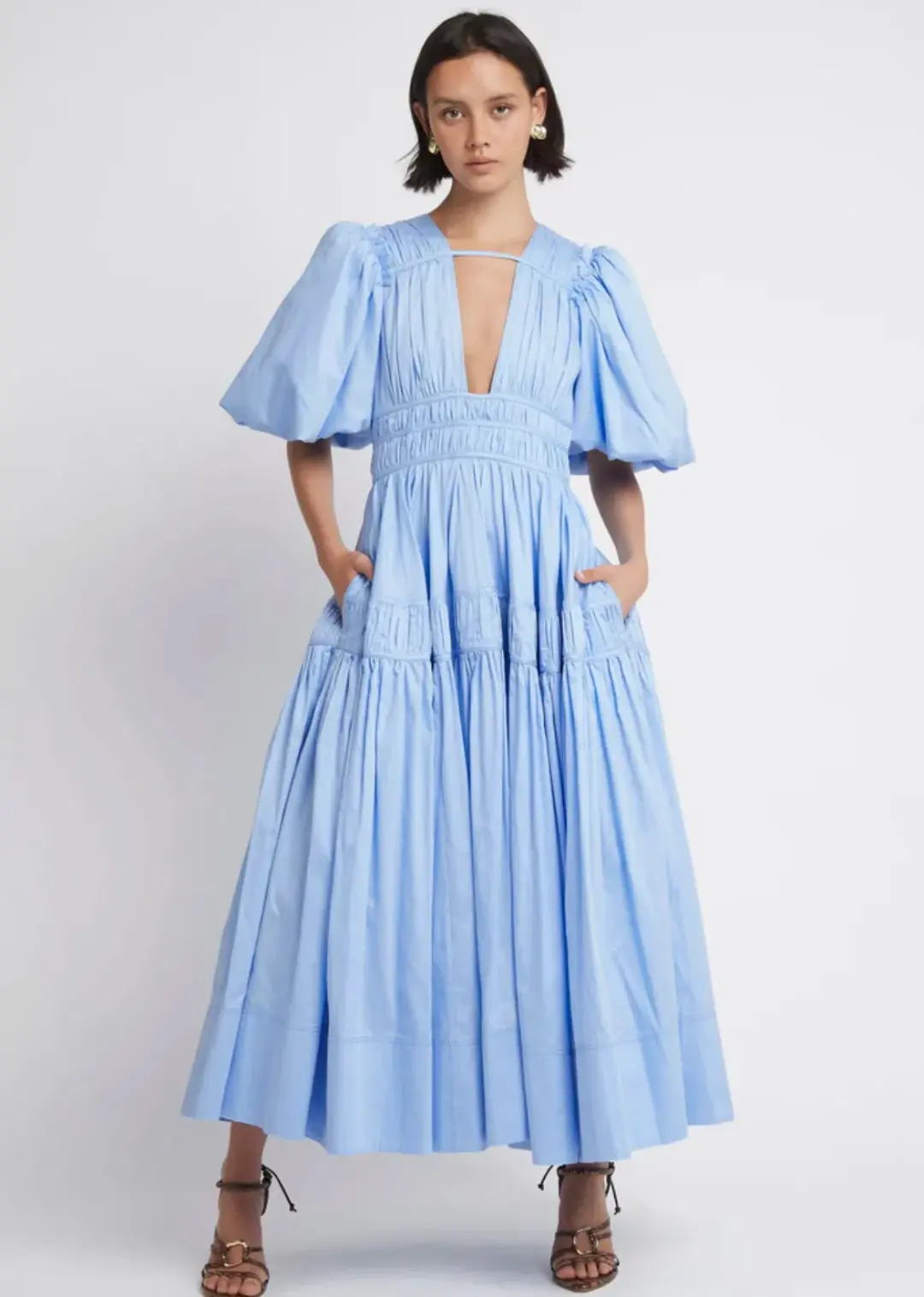 Aje Fallingwater Gathered Midi Dress Blue Size 14 for rent on The Volte - main image