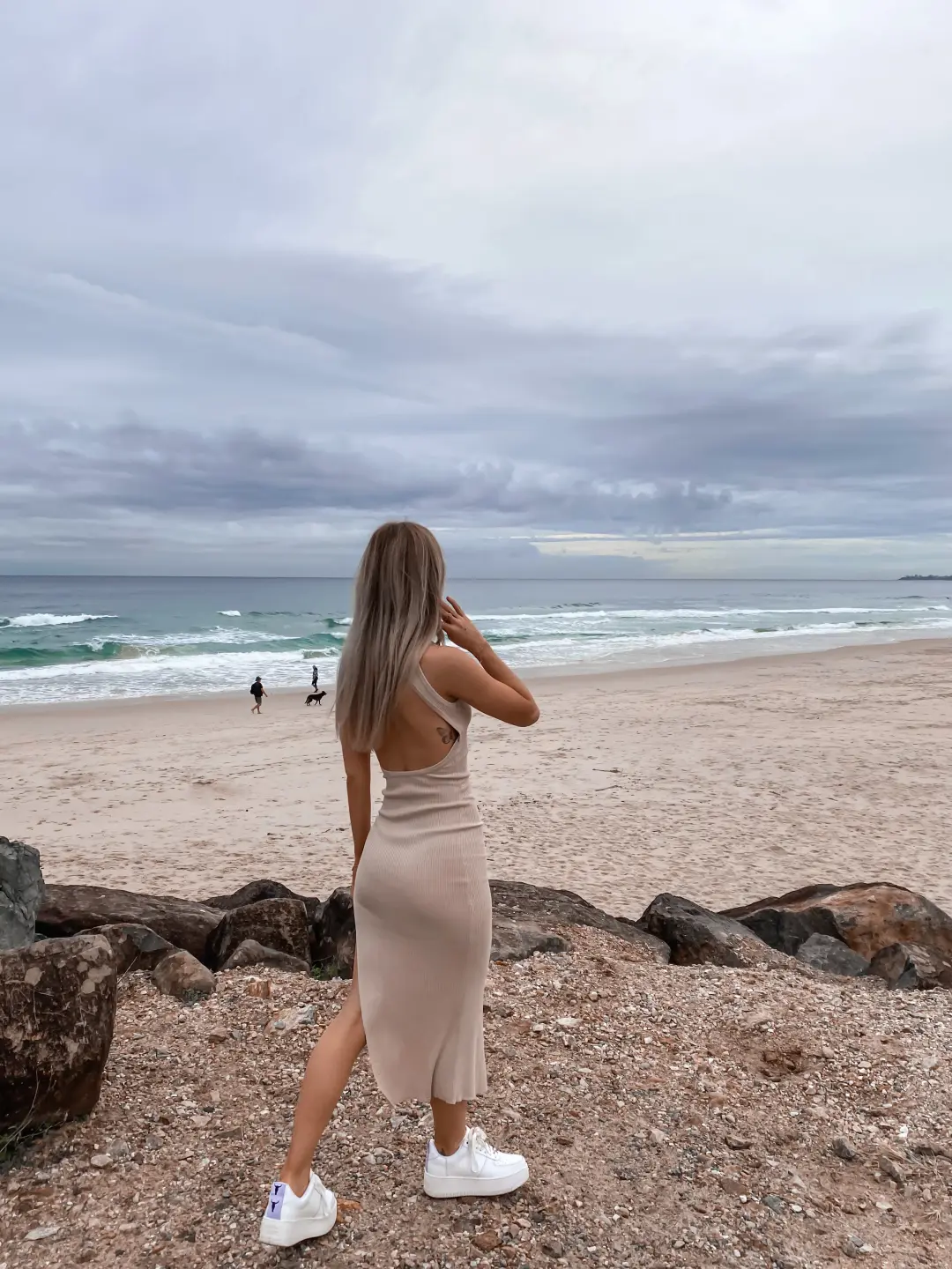 Perfect Stranger No Love Knit Midi Dress Nude Size 6 for rent on The Volte - main image