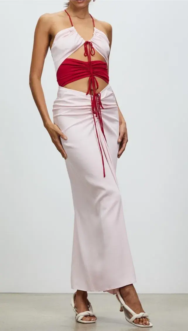Christopher Esber Multi Panel Disconnect Ruched Halter Dress Pink SIze 10 for rent on The Volte - main image
