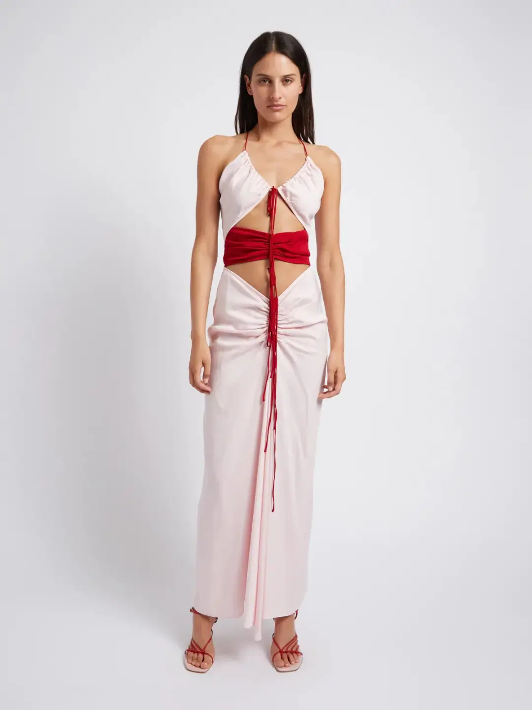 Christopher Esber Multi Panel Disconnect Ruched Halter Dress Pink SIze 10 for rent on The Volte - main image