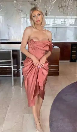 House of CB Janis Rouge Satin One-Shoulder Draped Midi Dress Pink Size 8 for rent on The Volte - image 4