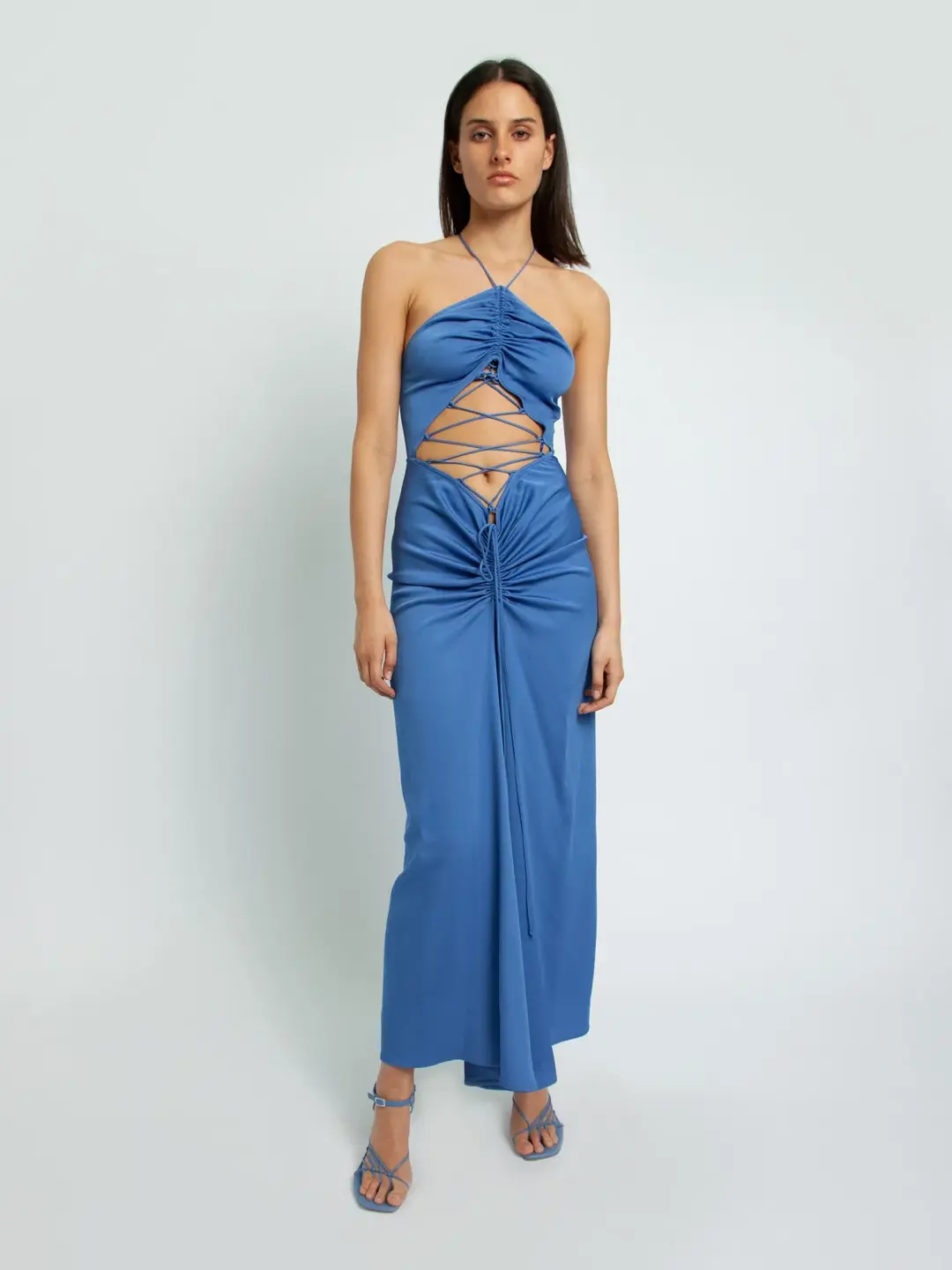 Christopher Esber Lattice Waist Tie Dress Blue Size 10 for rent on The Volte - main image