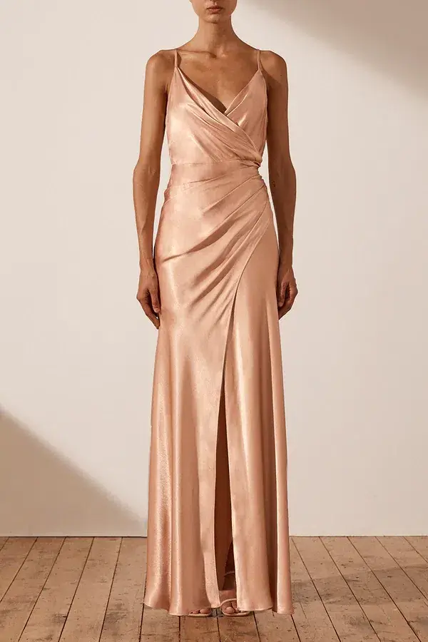 Shona Joy La Lune Cross Draped Maxi Dress Desert Rose Size 16 - Image 1