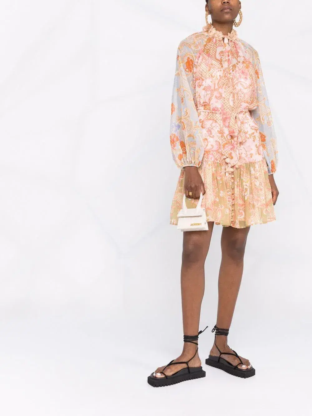 Zimmermann Postcard Lantern Floral Mini Dress Mixed Swirl Floral Size 1 / Au 10 for rent on The Volte - main image