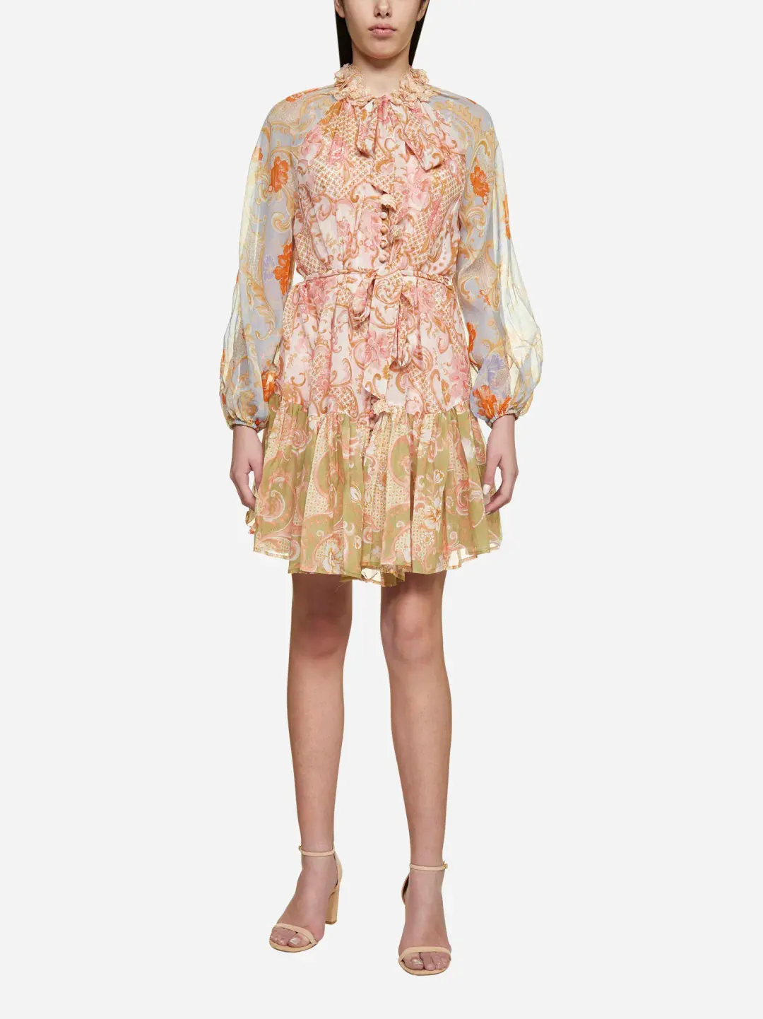 Zimmermann Postcard Lantern Floral Mini Dress Mixed Swirl Floral Size 1 / Au 10 for rent on The Volte - main image