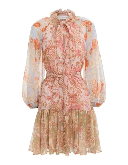 Zimmermann Postcard Lantern Floral Mini Dress Mixed Swirl Floral Size 1 / Au 10 for rent on The Volte - main image