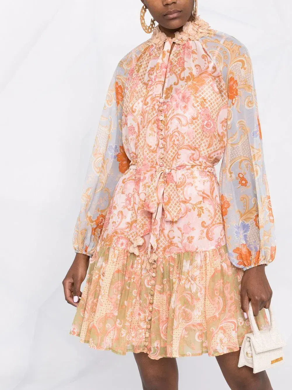 Zimmermann Postcard Lantern Floral Mini Dress Mixed Swirl Floral Size 1 / Au 10 for rent on The Volte - main image