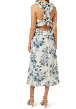 Zimmermann Cassia Ruffle Midi Dress Print Size 3