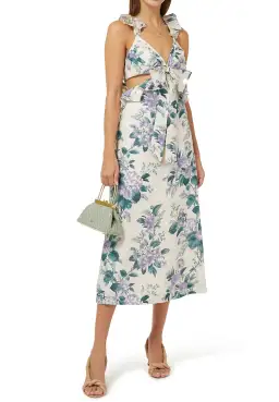 Zimmermann Cassia Ruffle Midi Dress Print Size 3