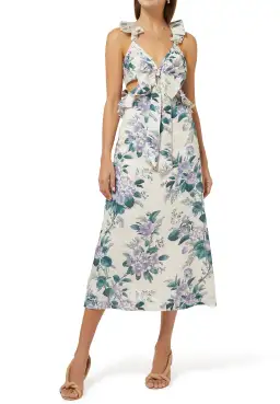 Zimmermann Cassia Ruffle Midi Dress Print Size 3