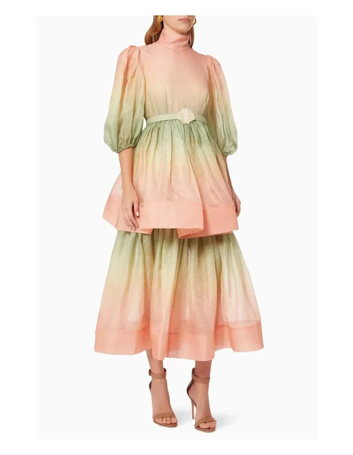 Zimmermann Postcard Puff Sleeve Midi Dress Ombre Watermelon Size 1 / Au 10 - Image 1