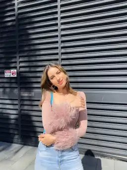 House of CB Stella Mesh Feather Trimmed Corset Blush Size XS / Au 6 for rent on The Volte - image 3