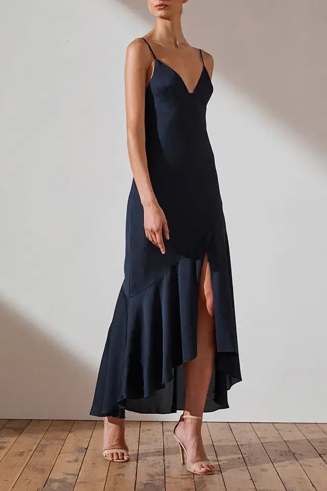 Shona Joy Luxe Bias Asymmetrical Slip Dress Navy Size 6 - Image 4