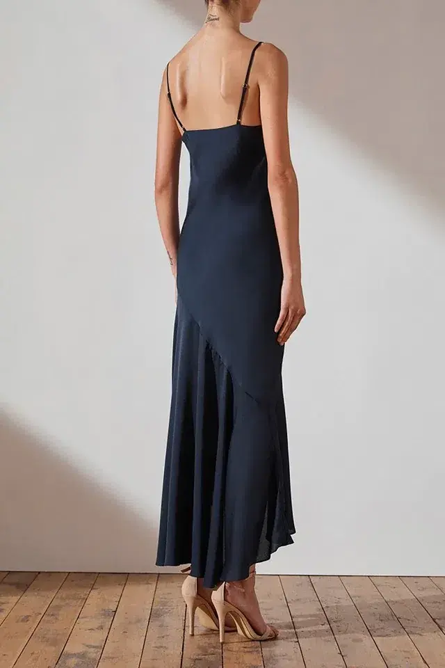 Shona Joy Luxe Bias Asymmetrical Slip Dress Navy Size 6 - Image 3