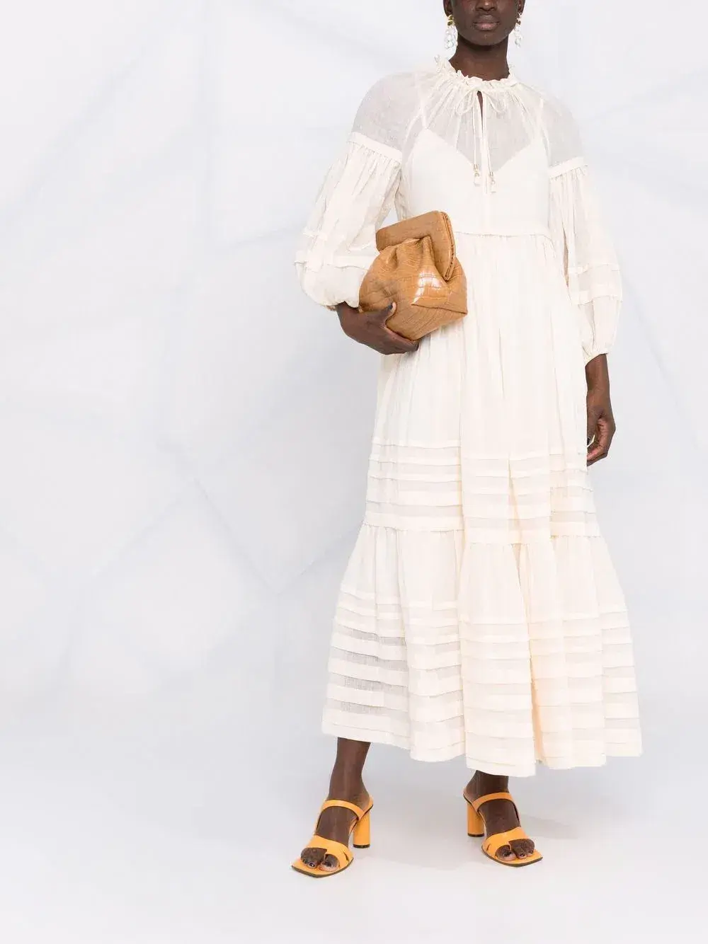 Zimmermann Moonshine Tuck Midi Dress Cream Size 1 / AU 10 for rent on The Volte - main image