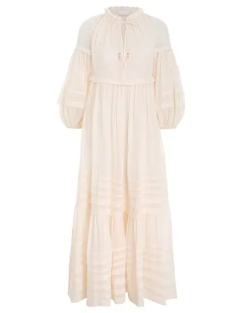Zimmermann Moonshine Tuck Midi Dress Cream Size 1 / AU 10 for rent on The Volte - main image
