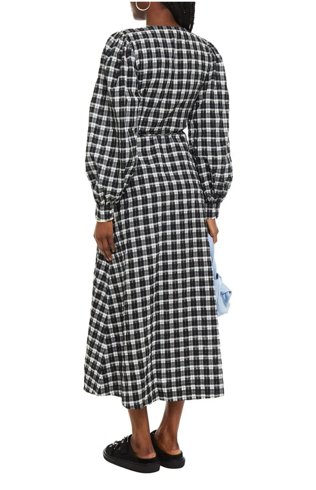 Ganni Seersucker Check Wrap Dress Print Size 8 for rent on The Volte - main image