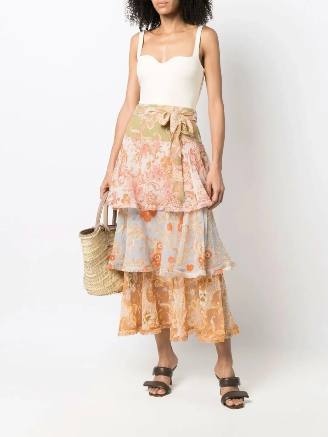Zimmermann Postcard Flounce Midi Skirt Mixed Swirl Floral Size 1 / AU 10 for rent on The Volte - main image