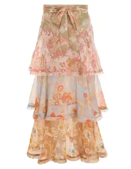 Zimmermann Postcard Flounce Midi Skirt Mixed Swirl Floral Size 1 / AU 10 for rent on The Volte - image 2