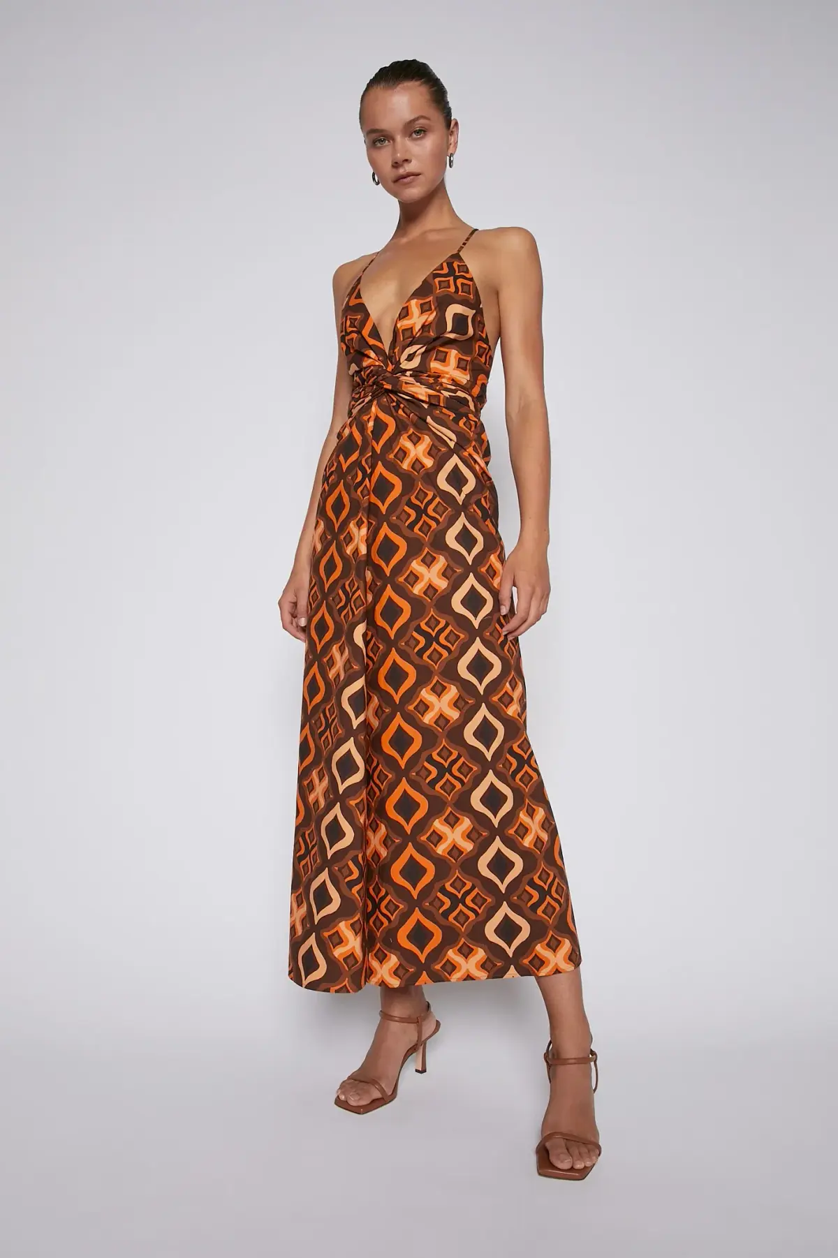 Scanlan Theodore Tile Print Cotton Dress Caramel Size 8 - Image 1
