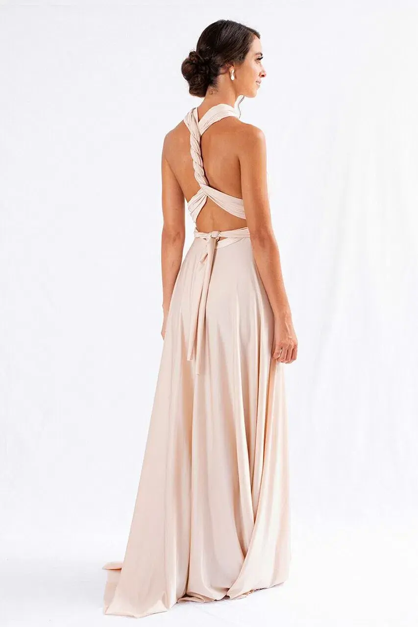 Model Chic Luxe Satin Multi-Way Infinity Dress Nude Size 10 for rent on The Volte - main image