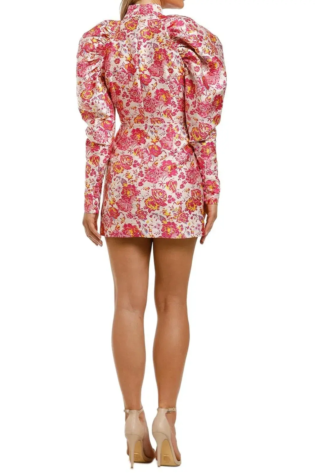 Rotate By Birger Christensen Floral Puff Sleeve Mini Dress Raspberry Rose Print Size 10  - Image 2