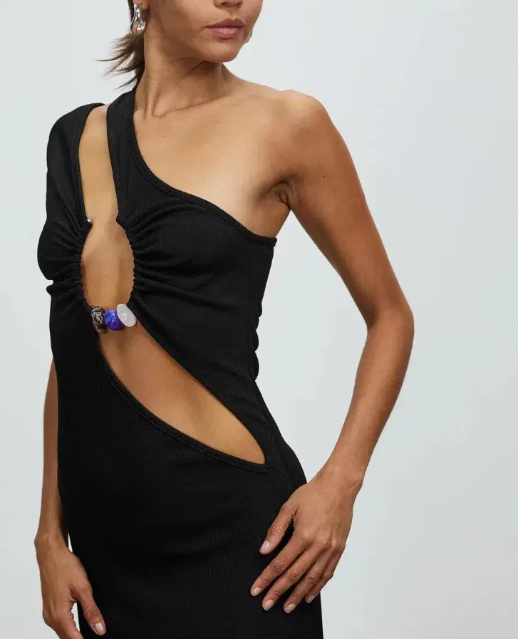 Christopher Esber Quartz Split Ruched Tank Dress Black Size 8 for rent on The Volte - main image