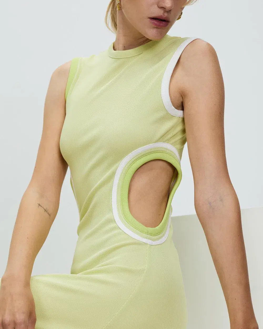 Christopher Esber Multi Bind Fran Dress in Pistachio Multi Green Size 12 for rent on The Volte - main image