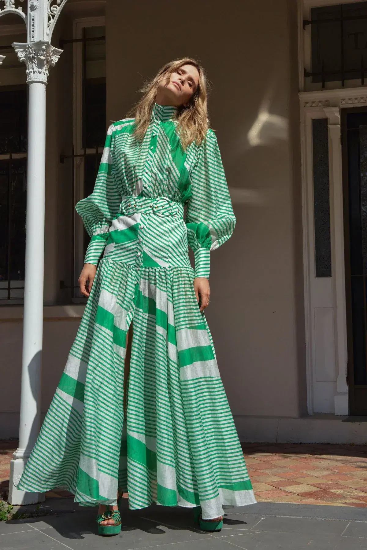 Mackenzie Mode Long Sleeve Striped Maxi Dress Print Size 14 - Image 1