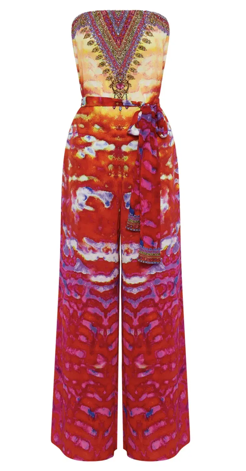 Camilla Banshee Beckons Tie Waist Strapless Jumpsuit Print Size 6 for rent on The Volte - main image
