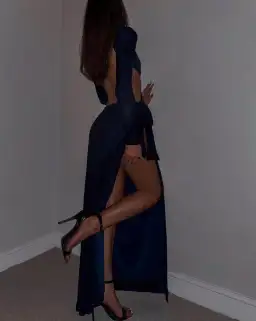 Meshki Christina Backless Maxi Wrap Dress Navy Shimmer Size 6 for rent on The Volte - image 3