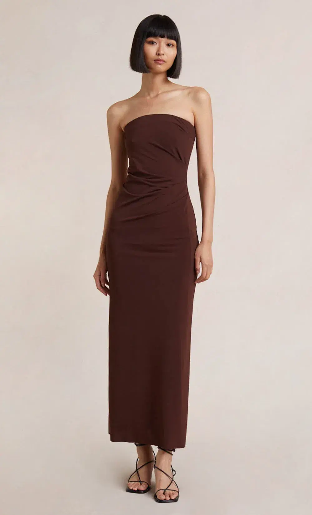 Bec & Bridge Myla Strapless Midi Dress Brown Size 8 for rent on The Volte - main image