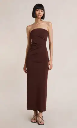 Bec & Bridge Myla Strapless Midi Dress Brown Size 8 for rent on The Volte - image 1