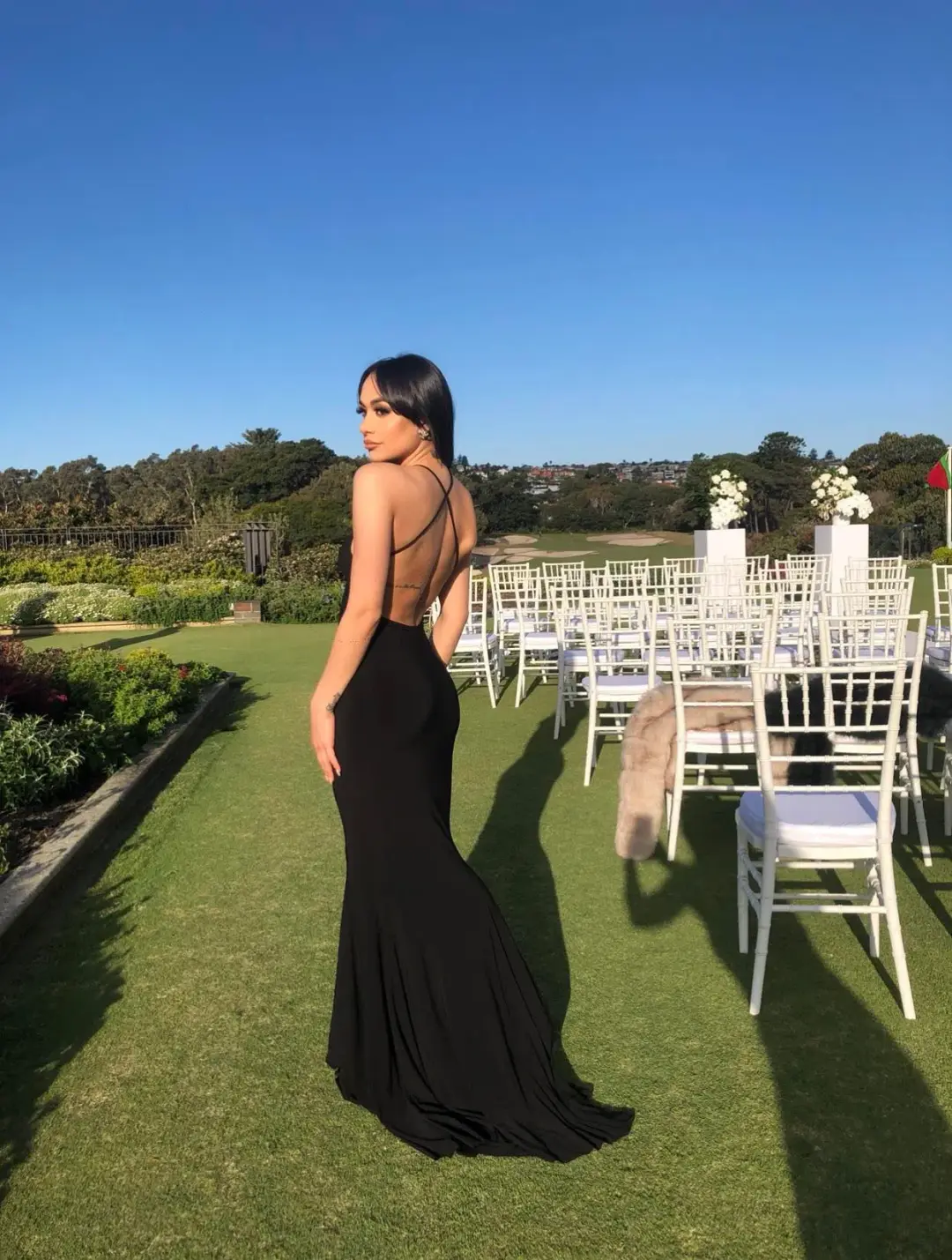 Norma Kamali Low Back Slip Mermaid Fishtail Gown In Black Size 6 for rent on The Volte - main image