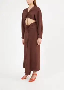 Christopher Esber The Ruched Disconnect Shirt Dress Brown Size 12